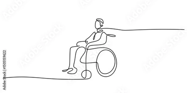 Fototapeta Single Line Art. Wheelchair User Moving Forward, Disability Mobility