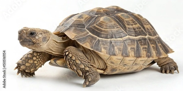 Fototapeta Slow wild turtle with a shell isolated on a white background
