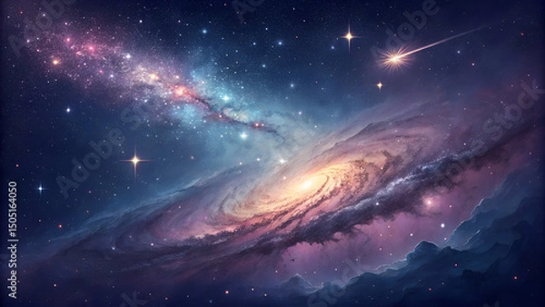 Fototapeta Cosmic Symphony: A Swirling Galaxy Amidst Celestial Clouds