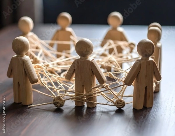 Obraz 複雑な繋がり表現する木製の人々