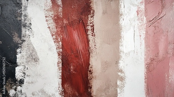 Fototapeta Abstract painting texture background with brush strokes in black white red and pink color scheme