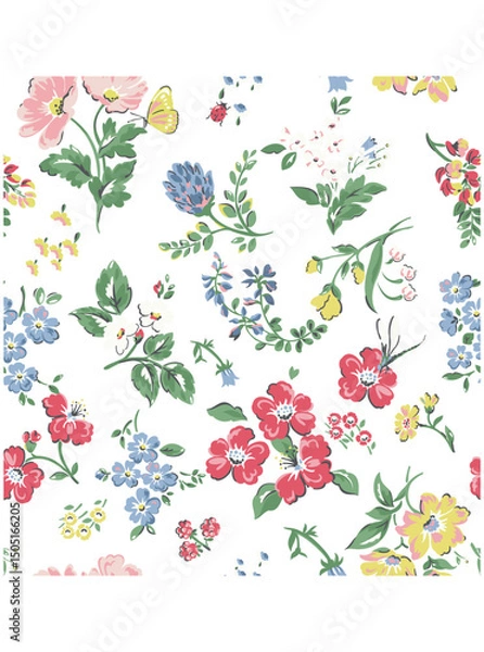 Fototapeta This stunning image showcases an intricate, abstract Indian floral design. Delicate, swirling patterns and vibrant, jewel-toned flowers dance across the canvas, set against a crisp, white background