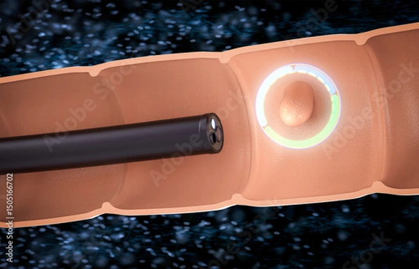 Fototapeta Endoscope with colonic polyp in intestine