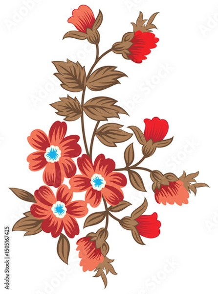 Obraz This stunning image showcases an intricate, abstract Indian floral design. Delicate, swirling patterns and vibrant, jewel-toned flowers dance across the canvas, set against a crisp, white background