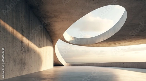 Fototapeta Modern architecture design concrete structure interior design with skylight and sunlight effect