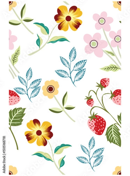 Obraz This stunning image showcases an intricate, abstract Indian floral design. Delicate, swirling patterns and vibrant, jewel-toned flowers dance across the canvas, set against a crisp, white background