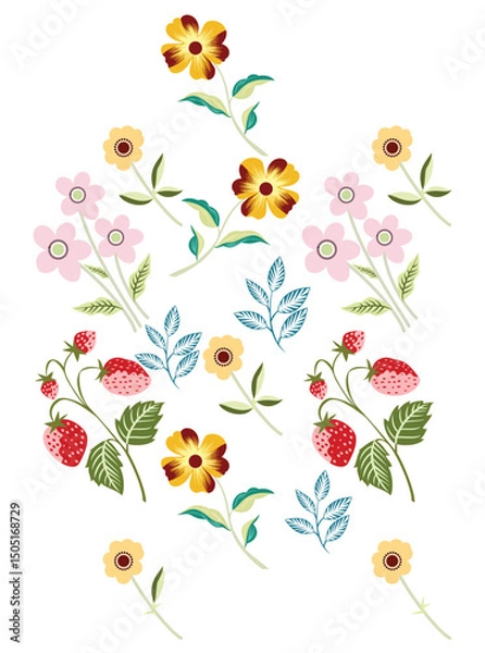 Obraz This stunning image showcases an intricate, abstract Indian floral design. Delicate, swirling patterns and vibrant, jewel-toned flowers dance across the canvas, set against a crisp, white background