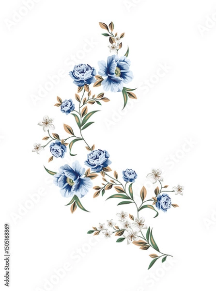 Obraz This stunning image showcases an intricate, abstract Indian floral design. Delicate, swirling patterns and vibrant, jewel-toned flowers dance across the canvas, set against a crisp, white background