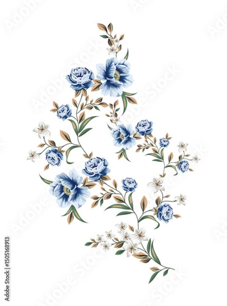 Obraz This stunning image showcases an intricate, abstract Indian floral design. Delicate, swirling patterns and vibrant, jewel-toned flowers dance across the canvas, set against a crisp, white background