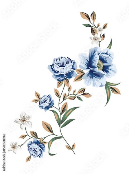 Obraz This stunning image showcases an intricate, abstract Indian floral design. Delicate, swirling patterns and vibrant, jewel-toned flowers dance across the canvas, set against a crisp, white background
