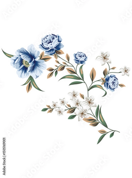 Obraz This stunning image showcases an intricate, abstract Indian floral design. Delicate, swirling patterns and vibrant, jewel-toned flowers dance across the canvas, set against a crisp, white background