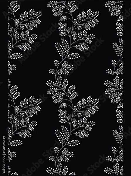 Obraz This stunning image showcases an intricate, abstract Indian floral design. Delicate, swirling patterns and vibrant, jewel-toned flowers dance across the canvas, set against a crisp, white background