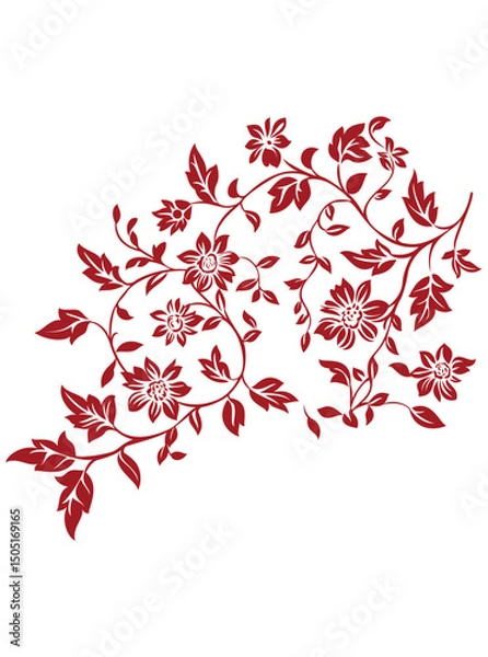 Obraz This stunning image showcases an intricate, abstract Indian floral design. Delicate, swirling patterns and vibrant, jewel-toned flowers dance across the canvas, set against a crisp, white background