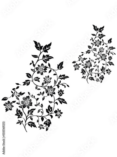 Obraz This stunning image showcases an intricate, abstract Indian floral design. Delicate, swirling patterns and vibrant, jewel-toned flowers dance across the canvas, set against a crisp, white background