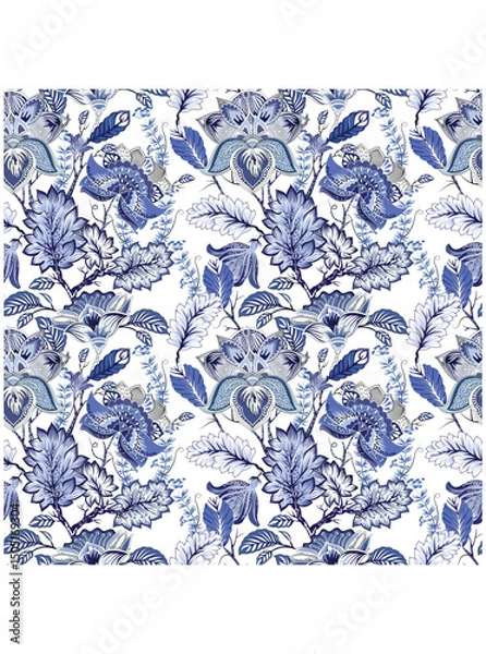 Obraz This stunning image showcases an intricate, abstract Indian floral design. Delicate, swirling patterns and vibrant, jewel-toned flowers dance across the canvas, set against a crisp, white background