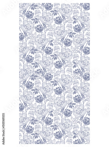 Obraz This stunning image showcases an intricate, abstract Indian floral design. Delicate, swirling patterns and vibrant, jewel-toned flowers dance across the canvas, set against a crisp, white background