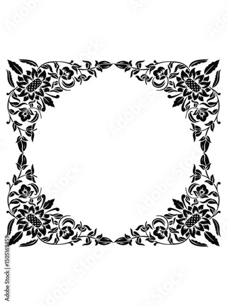 Obraz This stunning image showcases an intricate, abstract Indian floral design. Delicate, swirling patterns and vibrant, jewel-toned flowers dance across the canvas, set against a crisp, white background