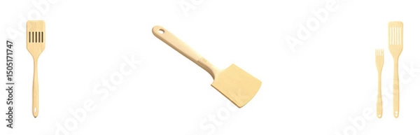 Fototapeta Wooden spatula set, cut out PNGs with transparent backgrounds—ideal for kitchen designs, cooking tutorials, and culinary branding.

