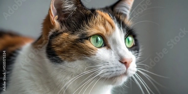 Fototapeta Close-up portrait of a cute domestic cat with beautiful eyes and soft fur