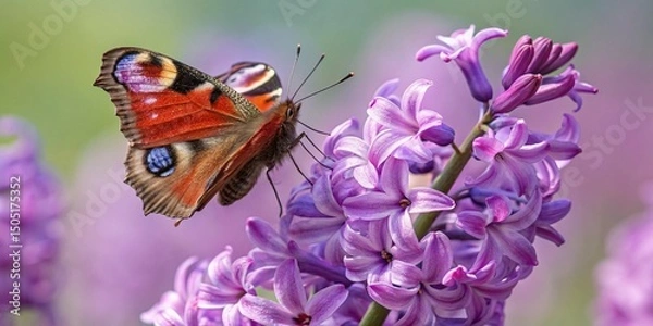 Fototapeta A beautiful painted lady butterfly with colorful wings rests on a vibrant flower in a summer garden