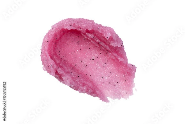 Obraz Smear texture of pink raspberry scrub isolated on transparent background. Fruit exfoliation scrubber for body and face in SPA. Body care scrub for design.