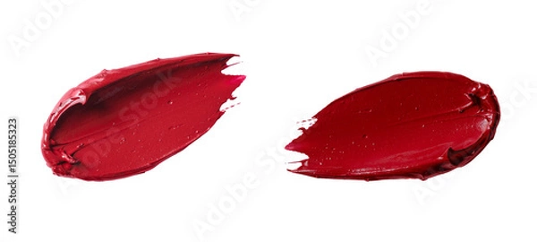 Obraz Vibrant red lipstick swatch isolated on transparent background. Bold color texture smeared in a soft curve, perfect for beauty, cosmetics, and makeup advertising themes. Lipstick swatch for design.