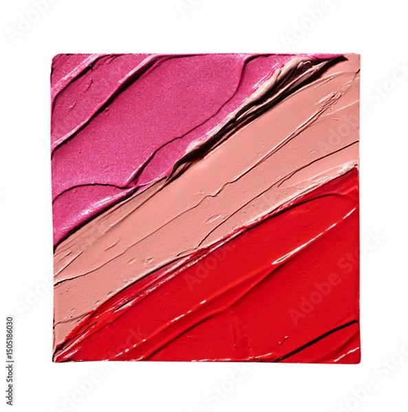 Obraz Rich various lipstick texture with smooth application and glossy finish for beauty and cosmetic themes isolated on transparent background. Red and pink lipstick background.