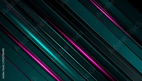 Obraz Diagonal Magenta and Emerald 3d Lines on Abstract Ombre Gradient Background — Dark Teal Digital Wallpaper with Vibrant Tones, Smooth Color Transitions, Backdrop with Light Effect