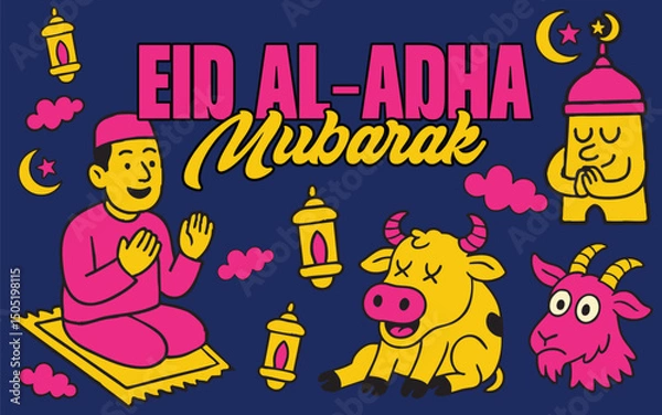 Fototapeta Bright and Playful Eid alAdha Mubarak Illustration