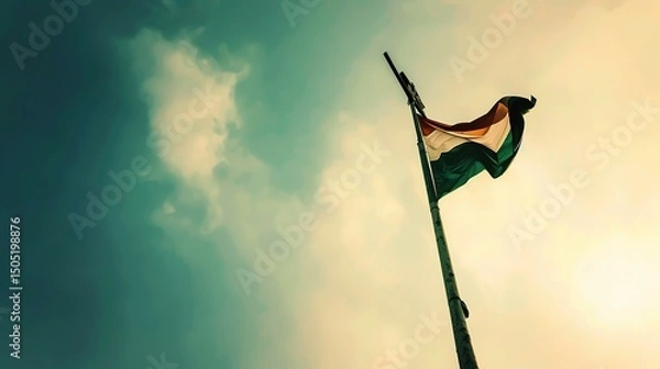 Fototapeta Republic Day Colored Flag Background: Myriad Banners Wave the National Flag, Painting a Magnificent Scroll of the Synchronization between Multicolored Splendor and Joyous Celebration