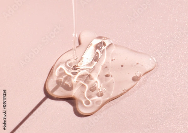 Fototapeta cosmetic sample of transparent gel texture on pink background