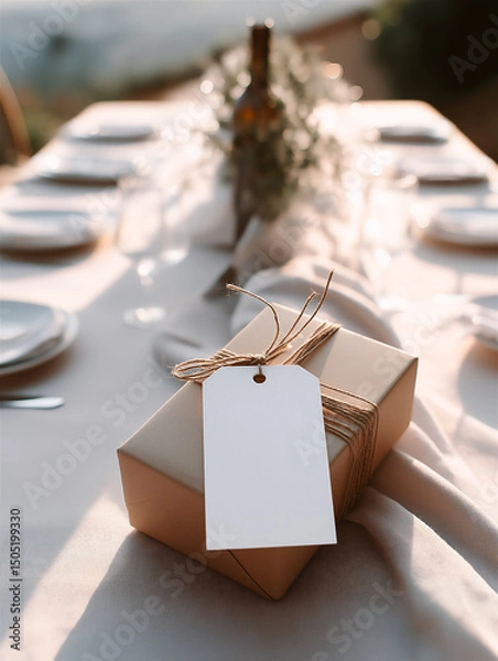 Obraz Favor Tag Mockup 2×3.5 Attached To Kraft Gift With Tuscan Florals
