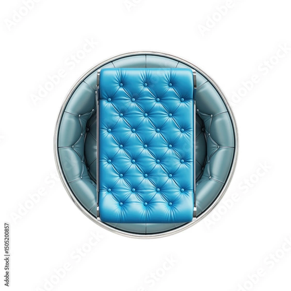 Fototapeta Top View of Luxurious Teal Circular Sofa with Button Tufting