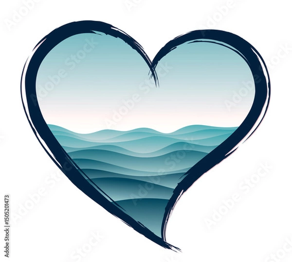 Fototapeta The symbol of blue heart with seascape.
