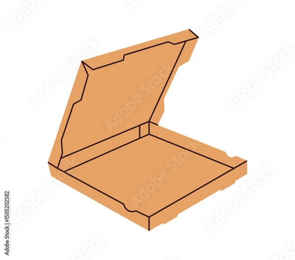 Fototapeta Open cardboard pizza box, empty square paper container for takeaway food delivery, blank pizzeria packaging for Italian fast food meals flat vector illustration.