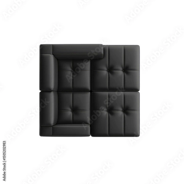 Fototapeta Top View of a Modern Black Leather Sectional Sofa