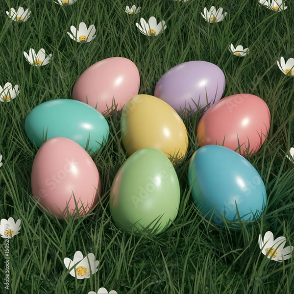 Obraz Pastel easter eggs hidden in spring grass