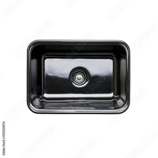 Fototapeta Modern Black Rectangular Kitchen Sink Top View