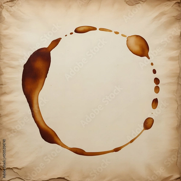 Obraz Coffee ring stain on aged parchment paper background