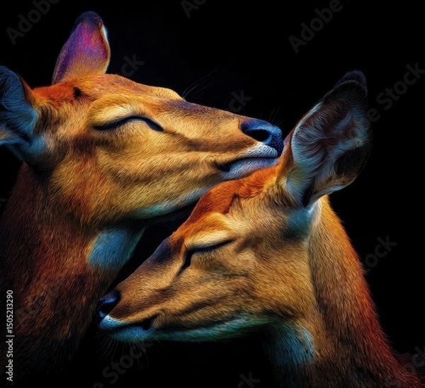 Fototapeta Two deer are hugging each other