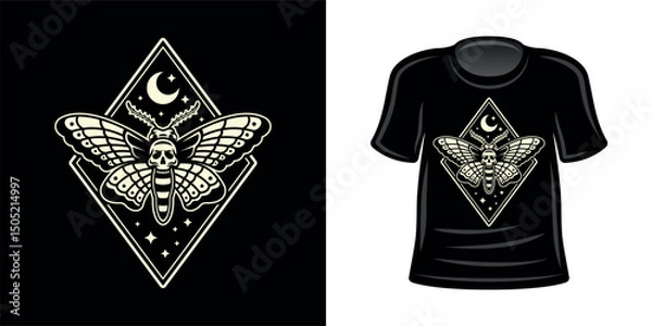 Obraz Moth tattoo style vector light illustration t-shirt print design, gothic and mystical elements. Perfect for vintage, boho, occult, and esoteric designs