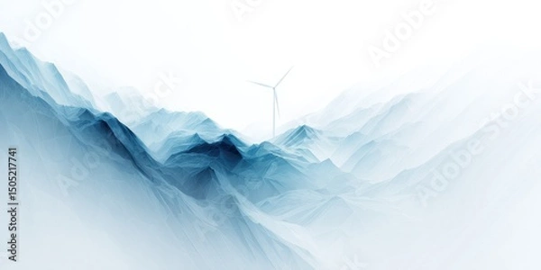 Fototapeta A mountain range with a wind turbine in the middle
