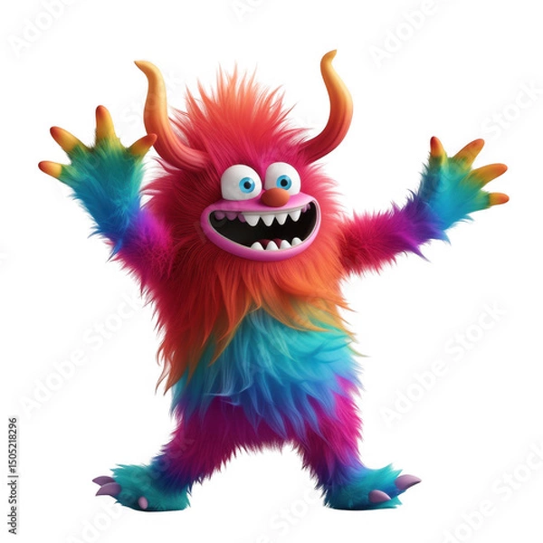 Fototapeta A colorful monster with horns and teeth