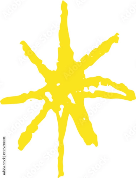 Fototapeta Cute crayon star vector. Yellow wax pencil hand sketch with rough texture and childlike irregular style. Doodle icon of shine or sparkle.