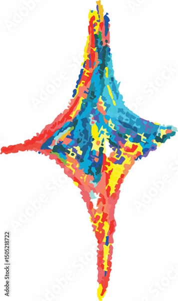 Fototapeta Rainbow star doodle drawn with wax crayon. Grunge colorful playful scribble style in kids' drawing aesthetics. Abstract sparkle element. Vector icon