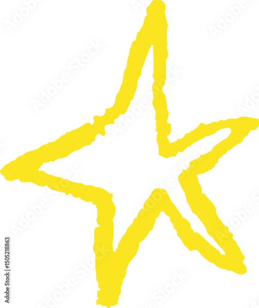Fototapeta Childlike yellow star drawn with wax pencil. Irregular crayon texture adds charm and sparkle. Fun doodle element in vector format.