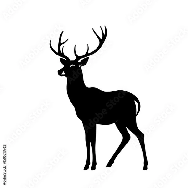 Fototapeta Elegant Deer Silhouette: A striking silhouette of a majestic deer with impressive antlers, standing gracefully against a plain backdrop.