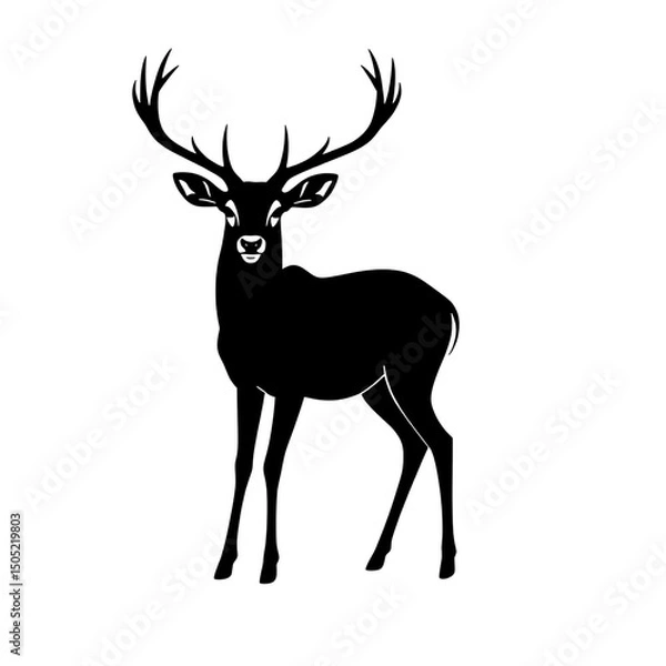 Fototapeta Majestic Deer Silhouette: A stark silhouette of a deer with magnificent antlers, standing proudly against a clean backdrop. A powerful visual representing strength and grace. 