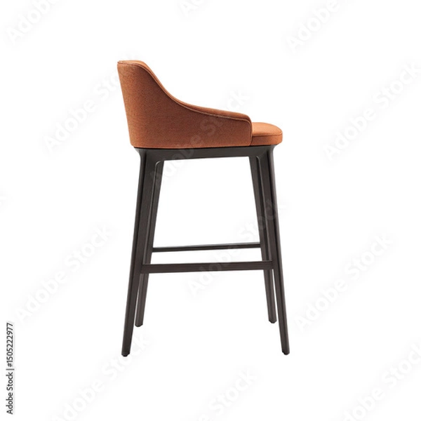 Obraz Modern Brown Leather Bar Stool with Black Legs - Side View