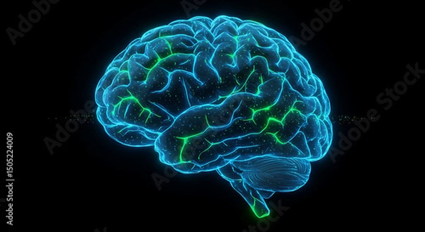 Fototapeta Illuminated Brain Depicted with Glowing Veins and Detailed Structure